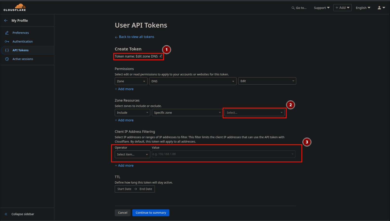 Cloudflare Configure API Token